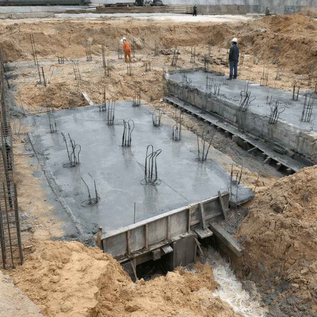 Cellar slab raft foundation for drilling platform